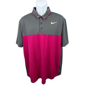 Nike Golf Dri Fit Mens Polo Shirt Gray Pink Color Block Short Sleeve XL /A113